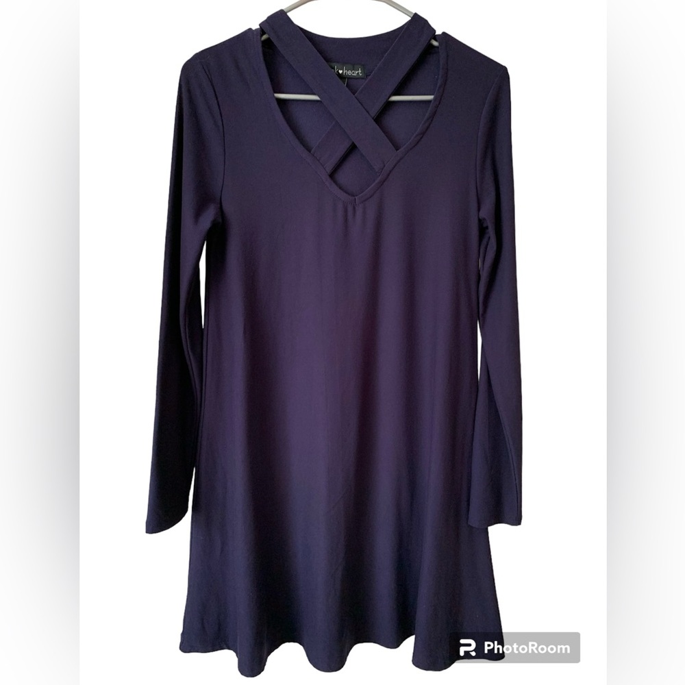 Derek Heart Dress Women’s Size Small Blue Criss Cross Strappy V Neck Long Sleeve